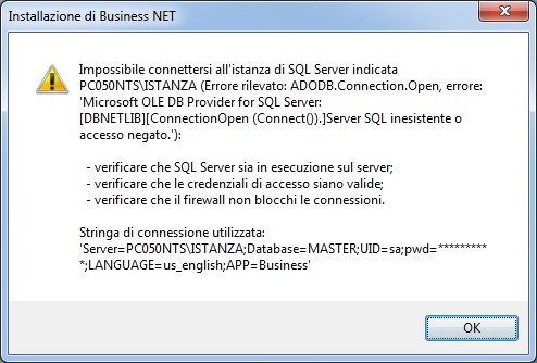 Errore
                connessione SQL Server