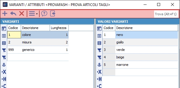 Am Impostazione Iniziale Del Modulo Taglie E Colori