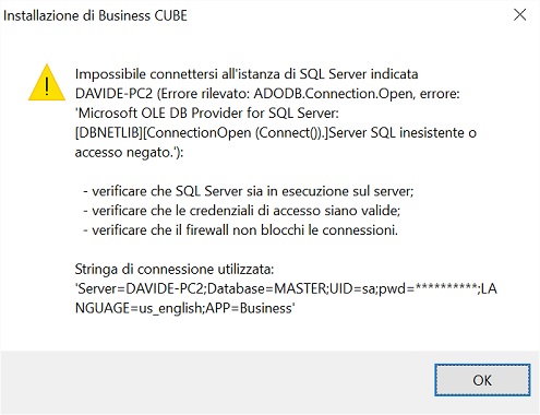 Errore
 connessione SQL Server
